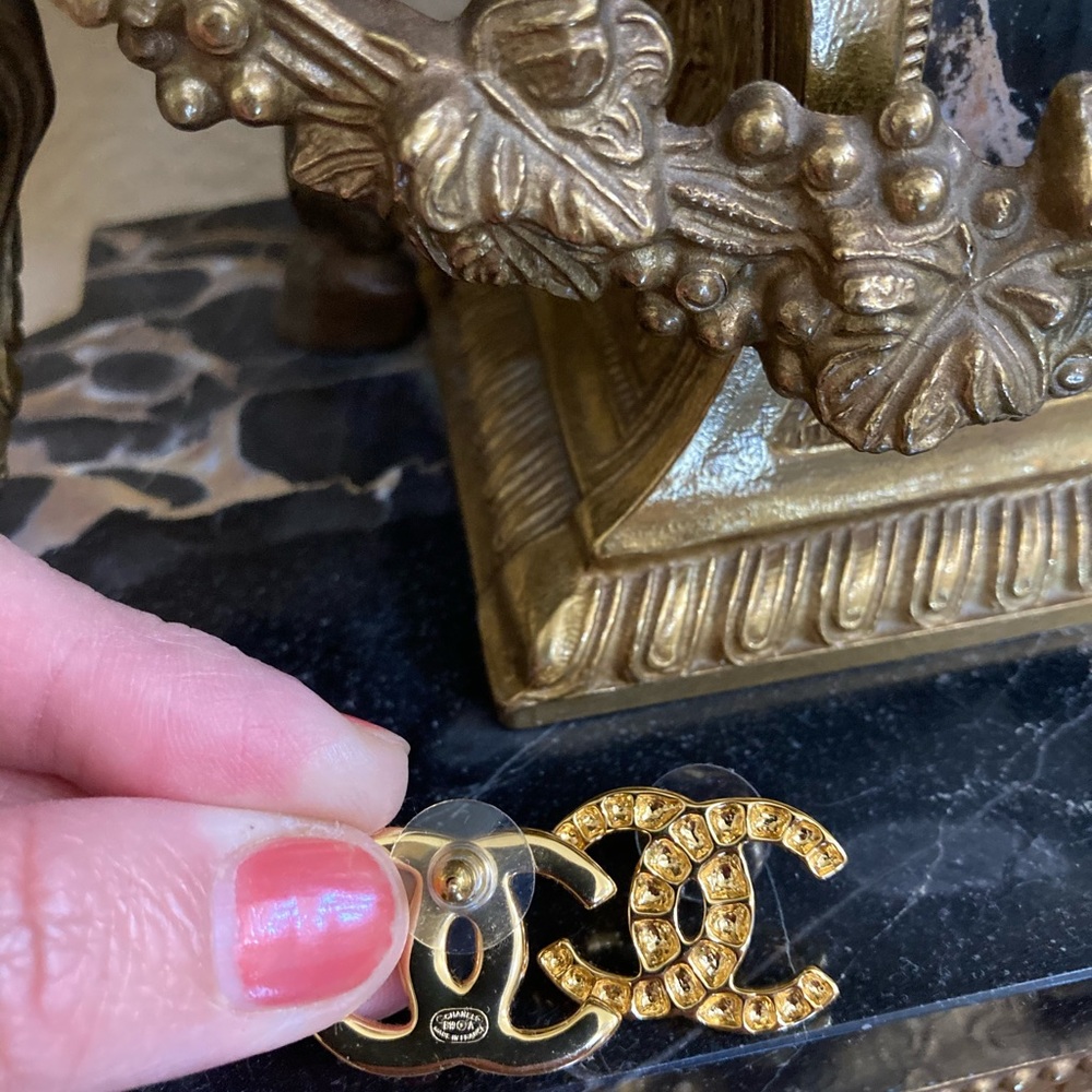 Chanel cc gold stud earrings